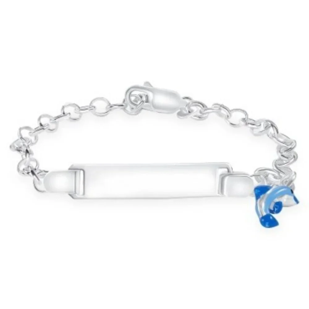 925 SILVER KIDS ID BLUE ENAMEL DOLPHIN BRACELET 6.25